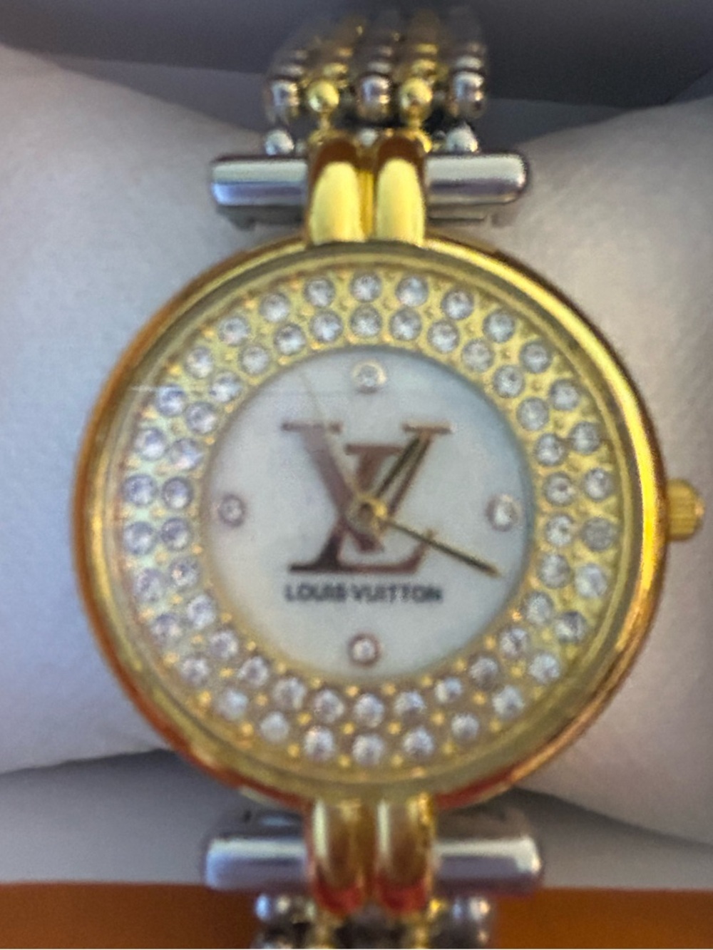 Inspired Louis Vuitton Gold and Silver Crystal-Embellished watch.